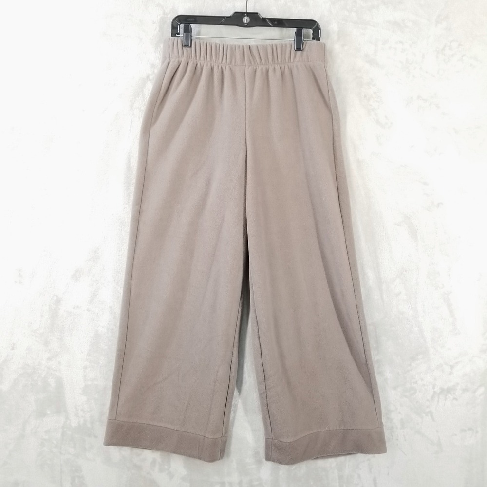 AnyBody Wide Leg Lounge Pants Womens  30" Tan Polar Fleece Pull On Leisure Cozy